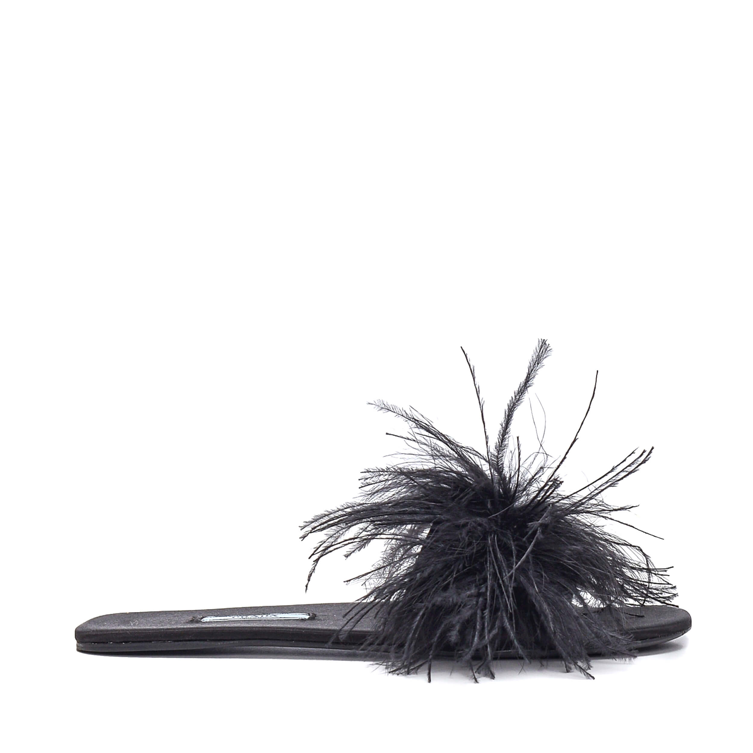 Prada - Black Satin&Fur Detail Slipper